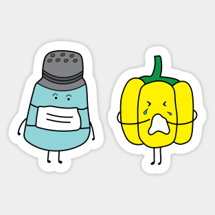 cute pepper bottle wearing mask with yellow pepper sneezing Sticker